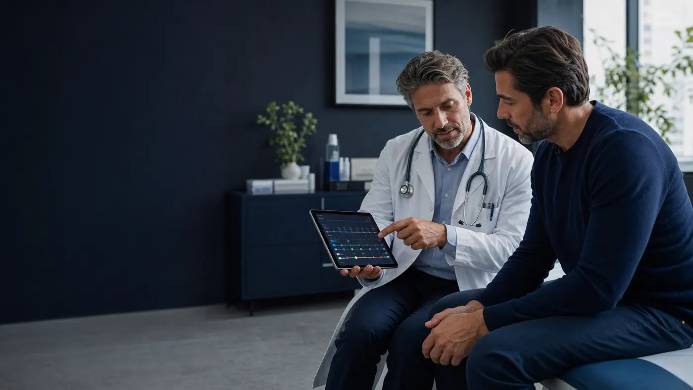 A doctor and patient reviewing health information together